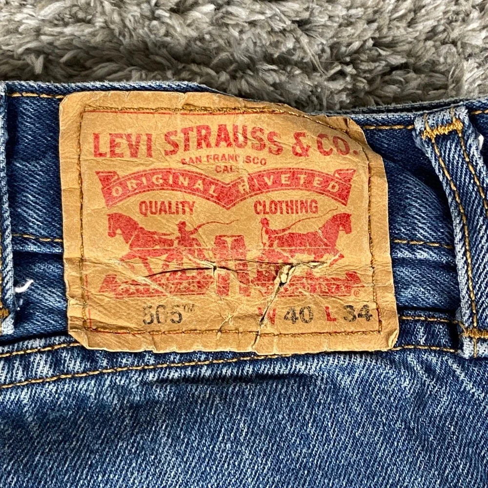 Levis 505 Regular Fit Jeans Mens 40x34 Blue‎ Denim Straight Leg Classic Workwear